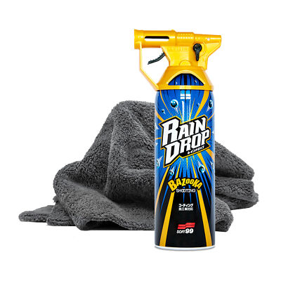 Sprühversiegelung Auto Lack Soft99 Rain Drop Bazooka 300ml + Mikrofasertuch grau