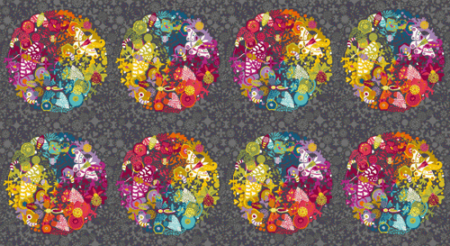 Makower Alison Glass Bright Fabric Art Theory Sun prints Circle Panels FQ & 1/2m - Picture 14 of 15