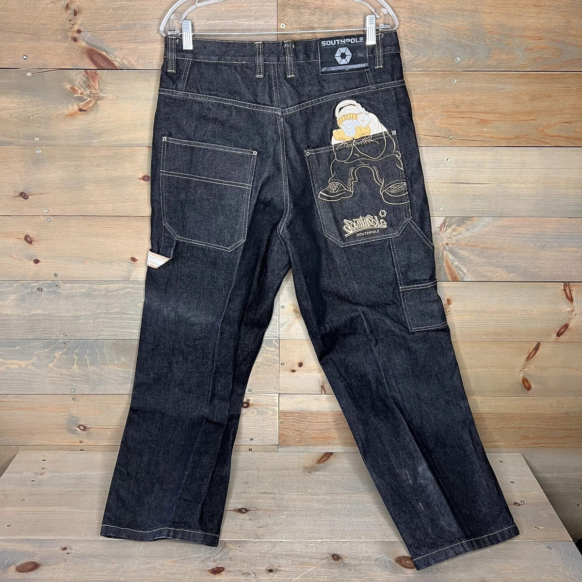 SouthPole Black Denim Jeans Baggy Carpenter Y2K Men