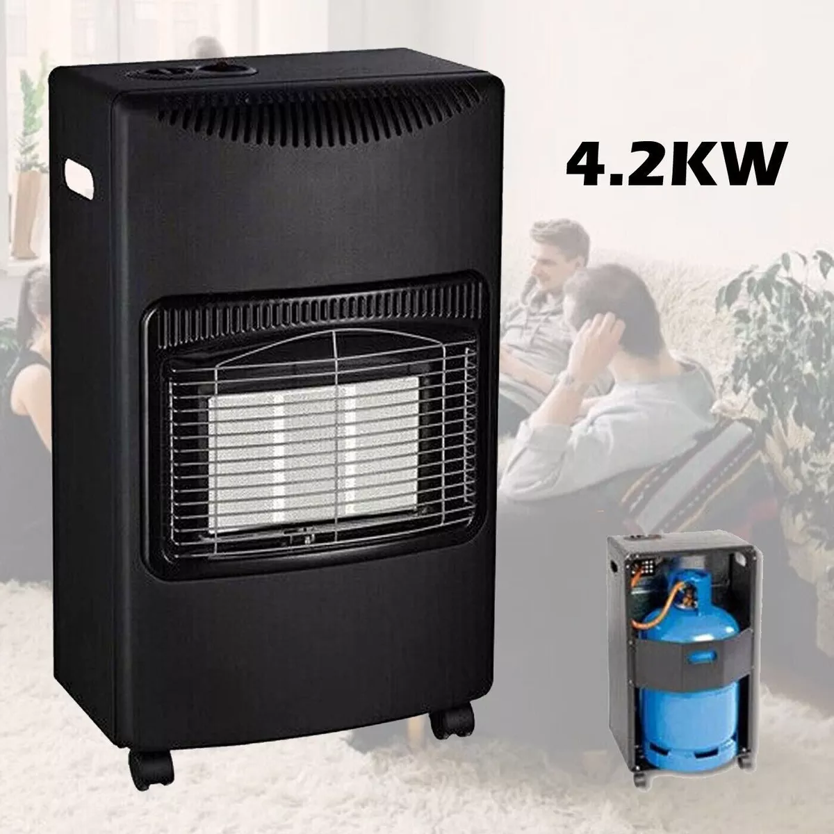4.2KW NEW CALOR GAS PORTABLE CABINET HEATER FIRE BUTANE WITH REGULATOR HOSE