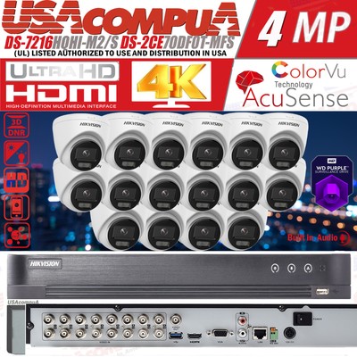 Hikvision 4K 16CH CCTV Camera system DS-7216HQHI-M2/S w/ Turret 2MP ColorVu Lot