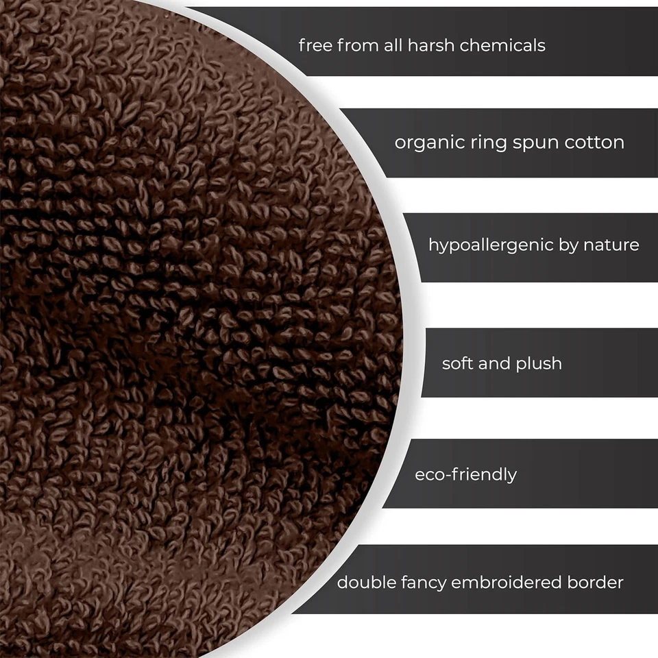 JUEGO DE 8 TOALLAS MARRÓN PROFUNDO SUAVE MULLIDO ABSORBENTE 100% ALGODÓN GREATWESTERNTEX Foto 3 de 4
