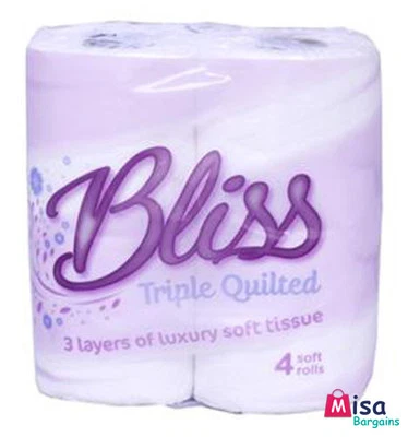 Bliss 3ply Luxury Triple Quilted 3ply Soft Toilet Tissue 80 Rolls 20m Per Roll
