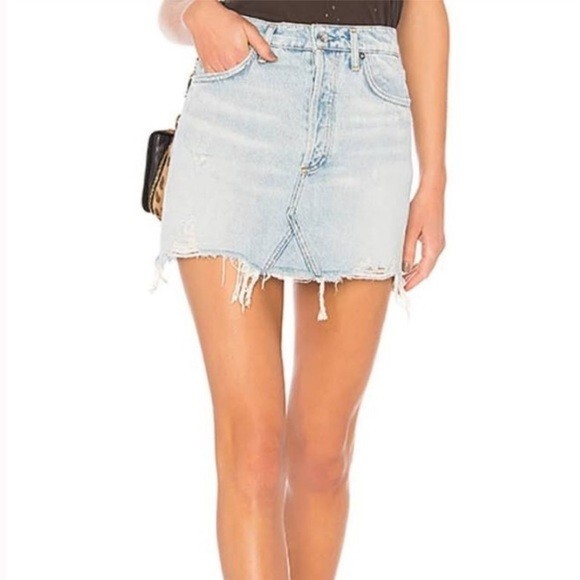 AGOLDE Quinn High-Rise Blue Denim Mini Skirt Button Fly Women Size