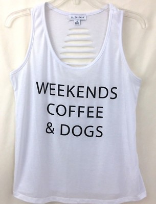 LA Threads Women's Graphic Tank Top ''Weekends Coffee & Dogs'' Size Small