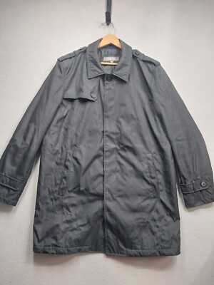 Kenneth Cole Rain Water Repellent Jacket Mens XL Black Hidden Button Up Lined 