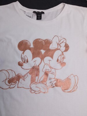 Disney Amisu Womens Mickey & Minnie Mouse 100% cotton white T-shirt XS