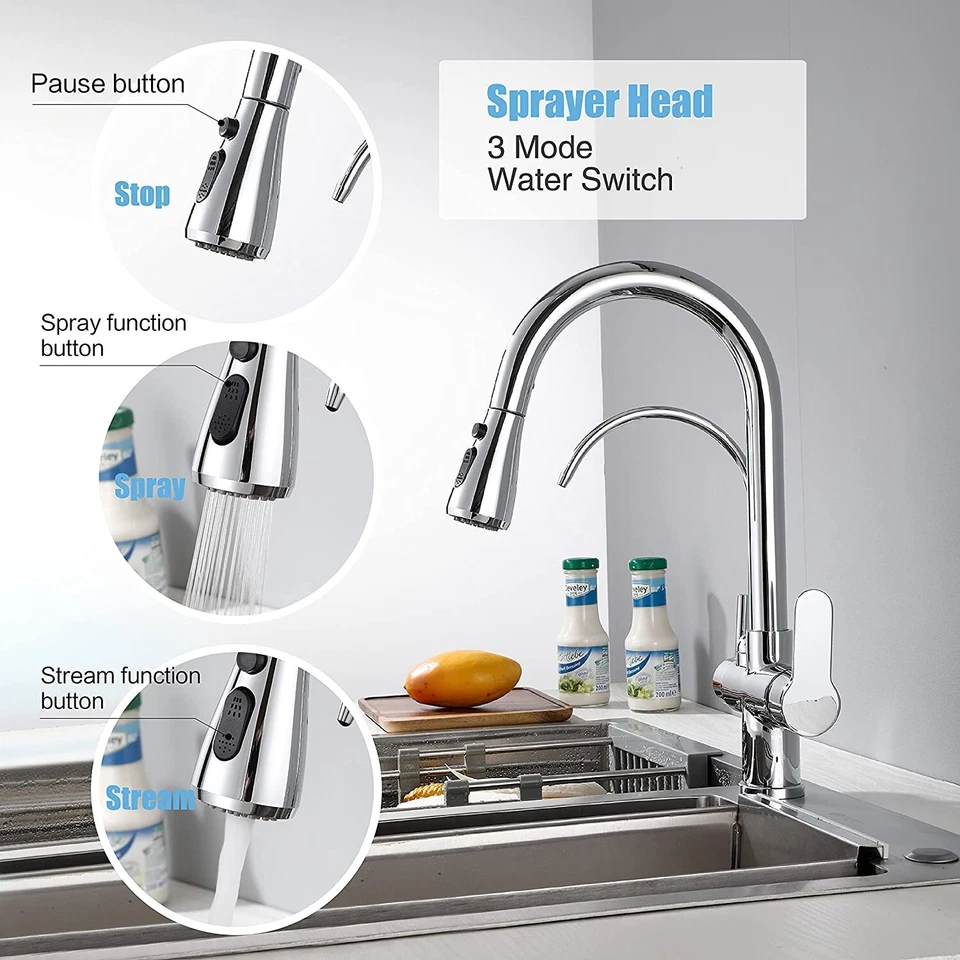 3 Way Kitchen Tap 360° Swivel 3 in 1 Kitchen Sink Tap, 2 Handles Stainless Steel - Image 4 of 4