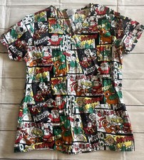Rudolph The Red Nosed Reindeer Christmas Holiday Scrub Top Size Small