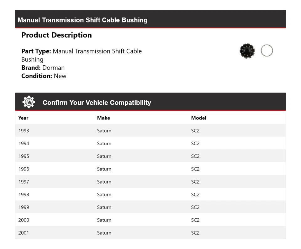 Bucha de cabo de câmbio de transmissão manual Saturn SC2 Dorman 1993-2001 1994 - Imagem 2 de 4