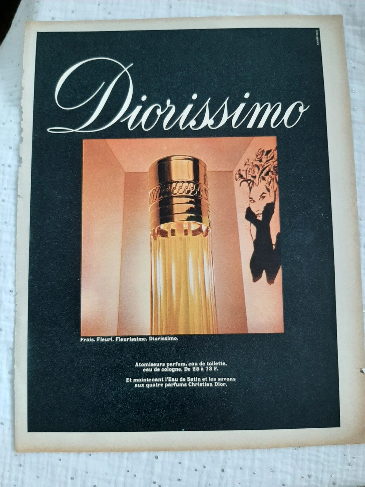 Publicité papier Parfum. Perfume Ad C. Dior Diorissimo de 1968