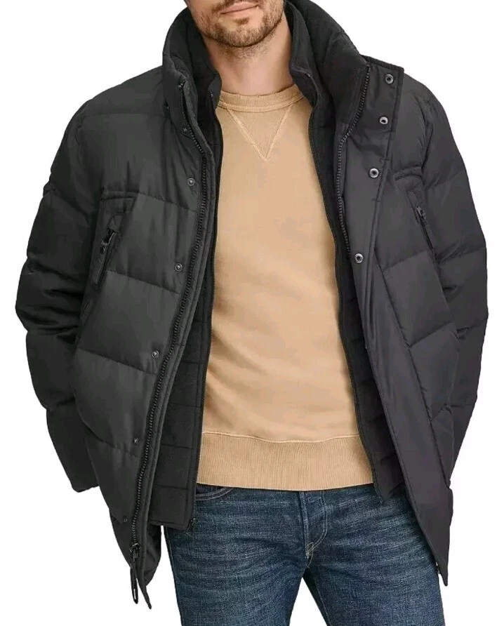 MARC NEW YORK Conway 黑色派克大衣冬季绗缝外套绝缘人造毛皮,大号 — 第 4/4 张图片