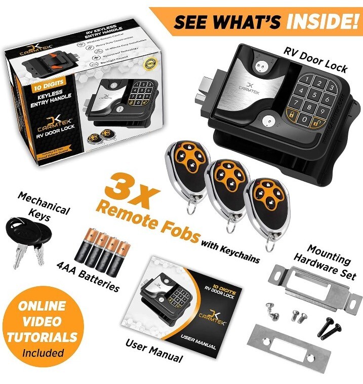 Carmtek 10 Digits RV Keyless Entry Door Lock Latch Handle with 3 Key