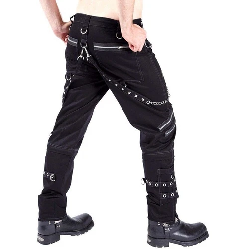 Pantalones negros punk para hombre Pantalones informales góticos de vapor Pantalones ajustados con pantalón de cadena - Imagen 3 de 9