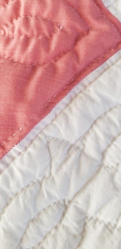 VTG Handmade Patchwork Diamond Quilt Flower Pot Design Homemade Twin Bed Pink - Picture 9 of 12