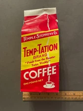 VTG TEMPLE STEPHENS CO TEMP-TATION BRAND COFFEE 1950'S ADVERTISING 1 LB BAG