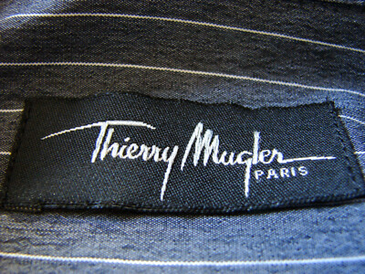 Men's Vintage 90s Thierry Mugler Gray Striped Long Sleeve Button