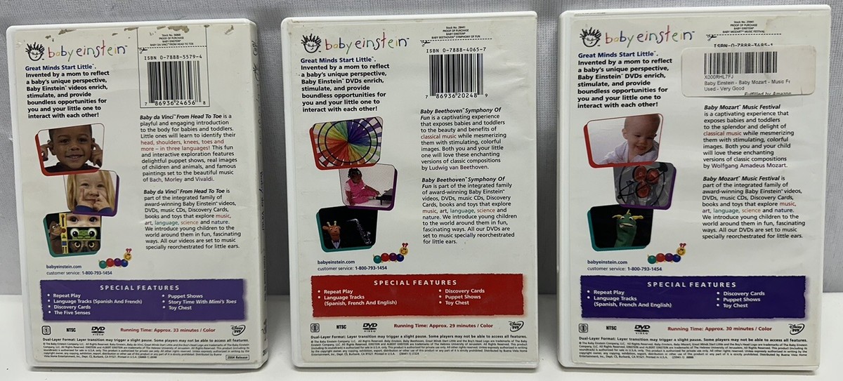 Baby Einstein Lot Of 3 DVD Baby Beethoven Baby Mozart Baby Da