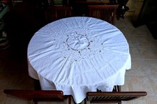 handmade unique art embroidery table cloth linen decor color vintage 1,6m diam