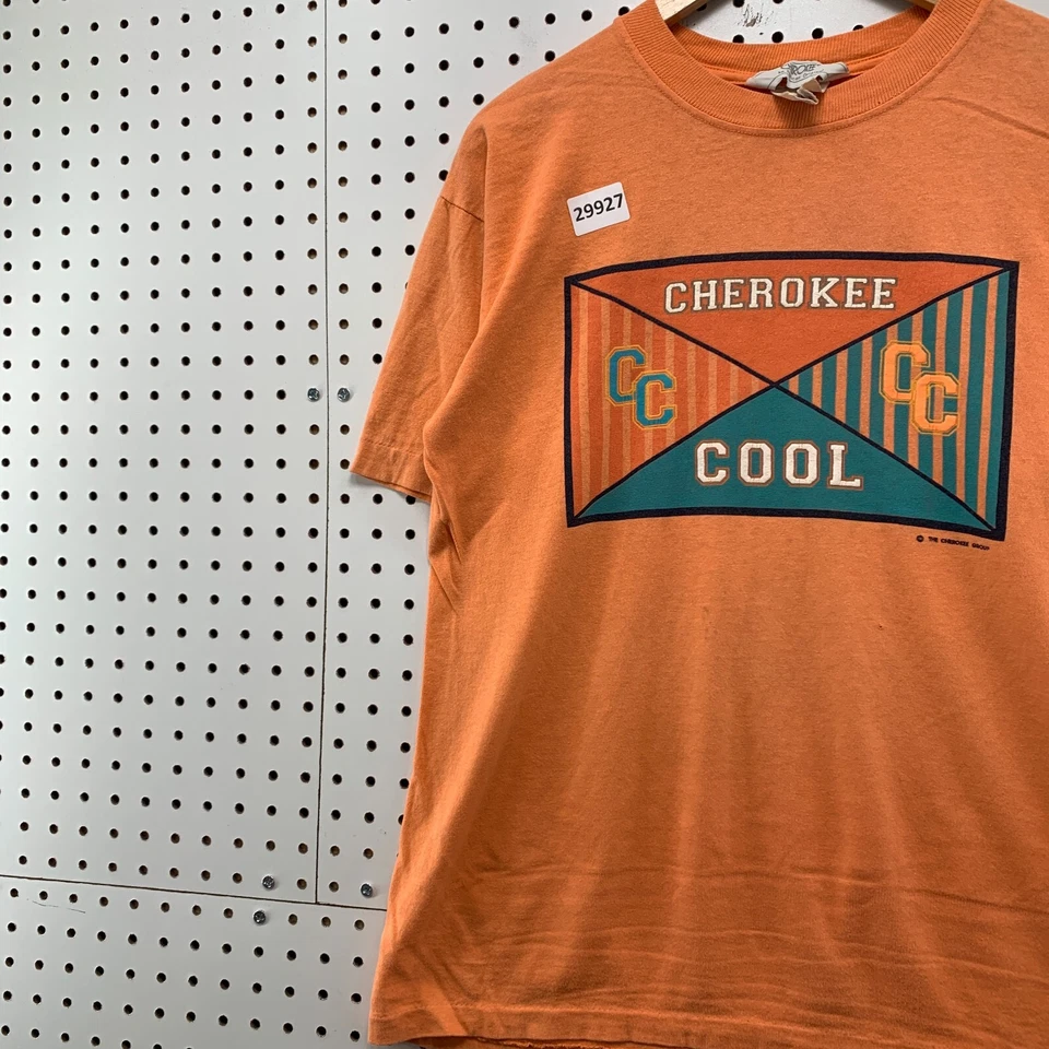 Camisa Cherokee Cool De Colección Años 90 Para Hombres Mediana Naranja Puntada Única Hecha en EE. UU. 21x26.5 Foto 3 de 4