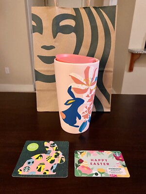 NEW Starbucks 2021 Limited Edition Spring Easter Pink Bunny Hot Cup 12oz & Cards