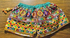 Pantalones Cortos Humma Humma Ajrakh Estampado en Bloque a Mano Kutch Bordado Trabajo TALLA S/M NUEVO