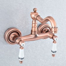 Antique Red Copper Wall Mounted Swivel Spout Bathroom Vessel Sink Tap Faucet