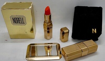 Vintage Norell Travel Set Velvet Holder Lipstick/Perfume (Almost Empty)/Mirror
