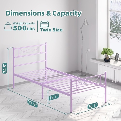 Metal Twin Bed Frame Girls Heavy Duty Storage Bowknot Headboard Easy Assemble US - Picture 5 of 11