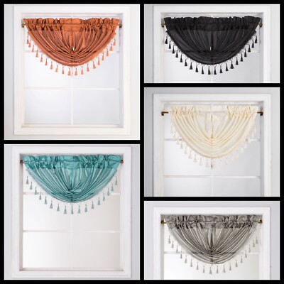 Swag Rod Pocket Window Valance Waterfall with Tassels Kitchen foam backing