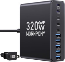 320W USB C Charger Block, 10-Port USB C Charging Station GaN III PD 65W PC La