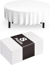 Pureegg Plastic Table Cloth Disposable 8 Pack, 84'' Round 84" Round, White 