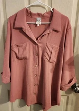 Naif Button Up Shirt Womens Pink Cuffed 3/4 Sleeve Relaxed Fit Size 1x