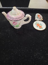 Vintage Mini Porcelain Teapot With Lid And Cup And Saucer, Both In Exc Cond