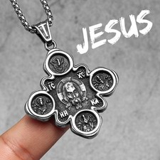 Silver Orthodox Jesus Christ Icon Pendant Necklace Religious Jewellery Gift