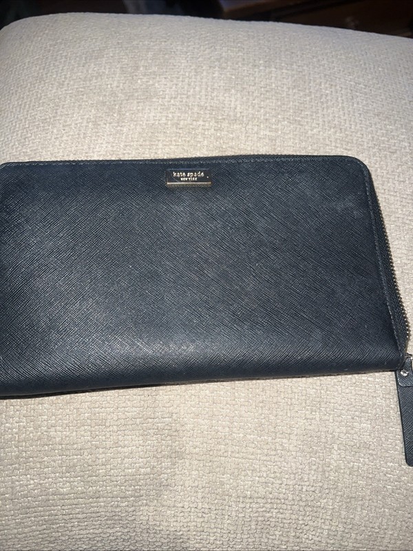 Kate Spade new york Black Zip-Around Oversized Wallet with Logo & Zipper Accent