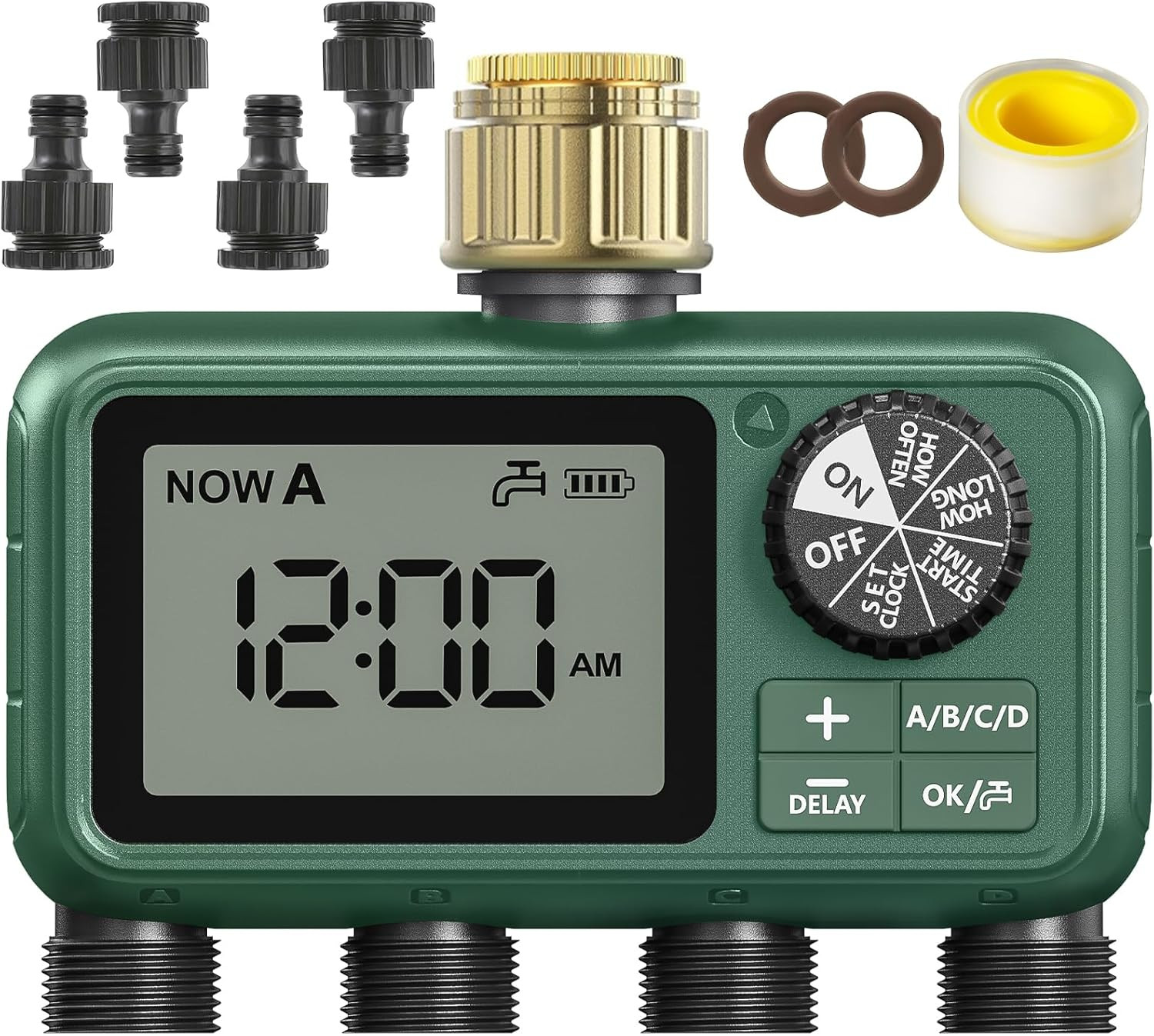 Timer Irrigatore 4 Zone con Display LCD | Programmatore Acqua Automatico