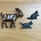 Playmobil Brown Goat & Gray Kittens Replacement Animal Figures Vintage