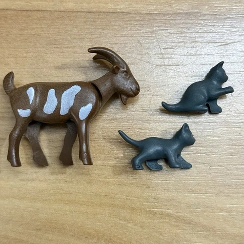 Playmobil Brown Goat & Gray Kittens Replacement Animal Figures Vintage