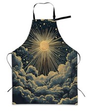 Apron with Pockets for Women, Adjustable Kitchen Cooking Sun Stars Moon Golden