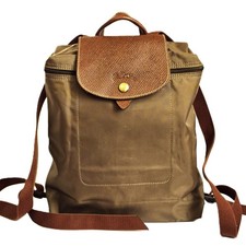 Zaino Longchamp Le Pliage kaki nylon pelle borsa da viaggio