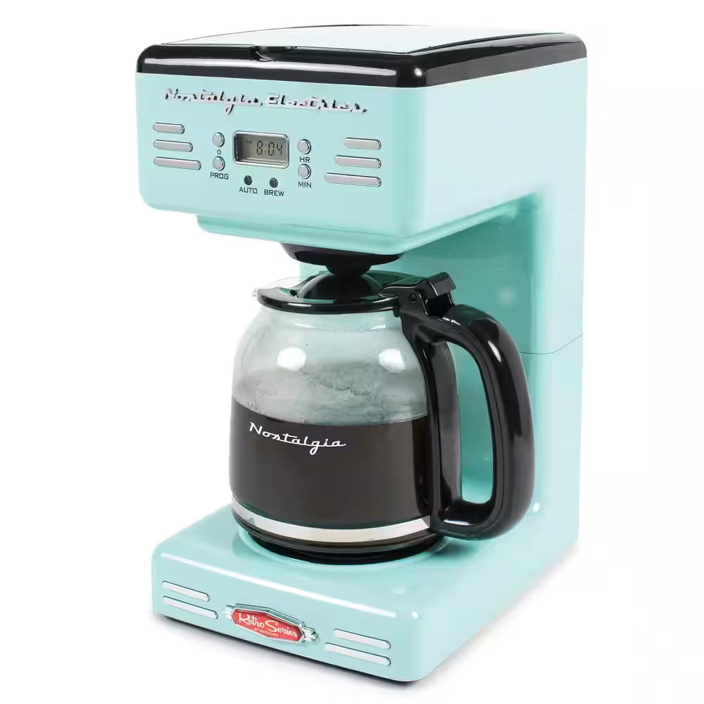 Nostalgia 12-Cup Programmable Coffee Maker with Pause Serve Keep Warm Function in Blue