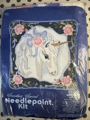 1980 Vintage Something Special Unicorn Needlepoint Kit Never Used 14x14 Crafts