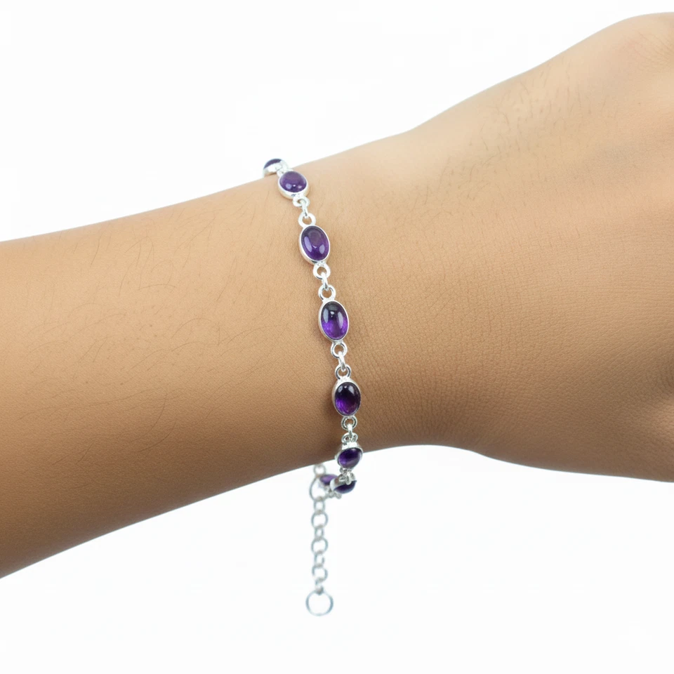 925 Sterling Silver Gemstone Bracelet, Amethyst, Labradorite, Garnet and more - Image 2 of 4