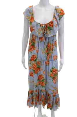 Le Shack By Tracy Feith, Womens Maxi Sundress Blue Floral Silk Size 4