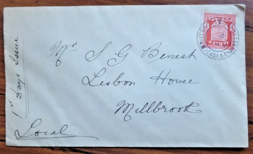 Jersey 1941 1d Arms FDC cancelled Millbrook sub post office