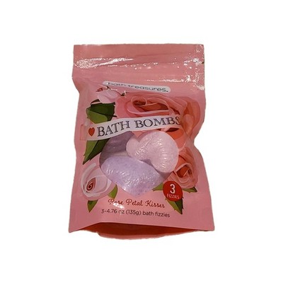 Bath Treasures Bath Bombs Rose Petal Kisses 3 Heart Bath Fizzies