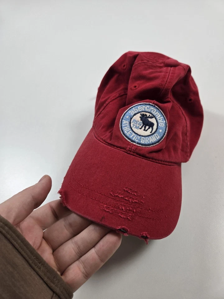 Abercrombie Hat Cap Strap Back One Size Red Moose Distressed Mens Athletic Brand - Image 2 of 4