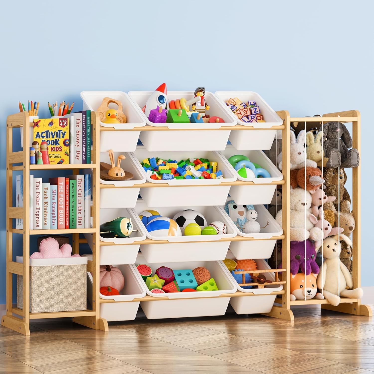 Toy Storage Organizer with Bookshelf and Stuffed Animal Stor