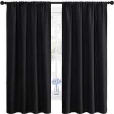 Black Blackout Curtain Blinds - Solid Thermal Insulated Window Treatment Blac...